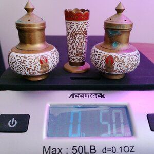 Antique Bronze Salt and Pepper Shaker with Toothpick holder